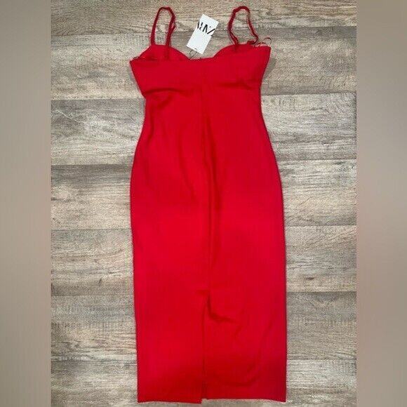 ZARA Blogger Fave Red Fitted Midi Dress NWT Size M - Picture 16 of 16